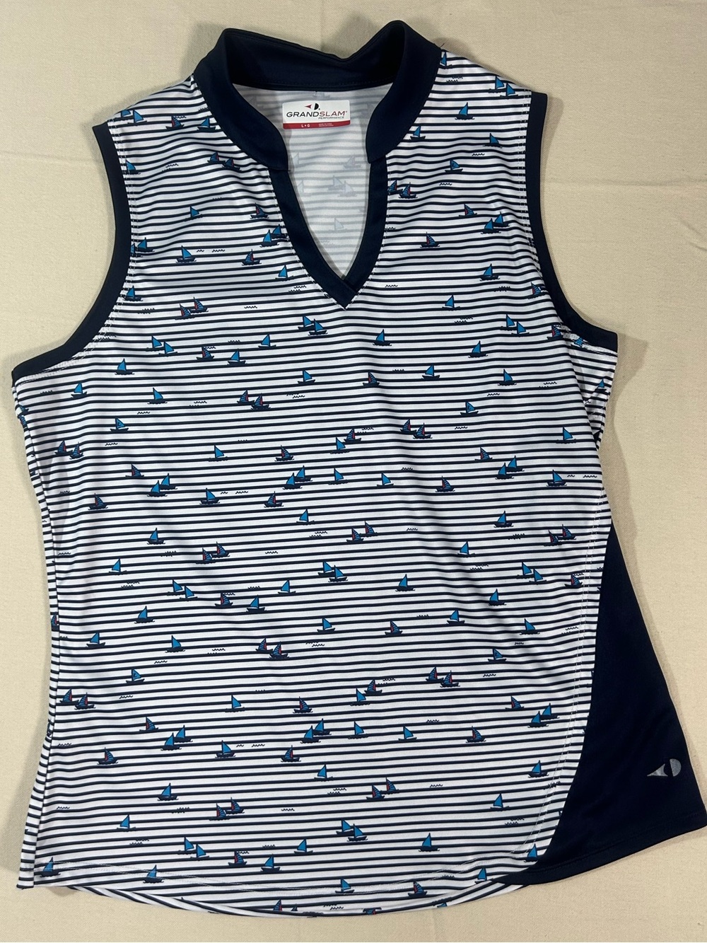 Grand Slam Women’s Striped Sleeveless Golf
 Polo Tank with Small Boats